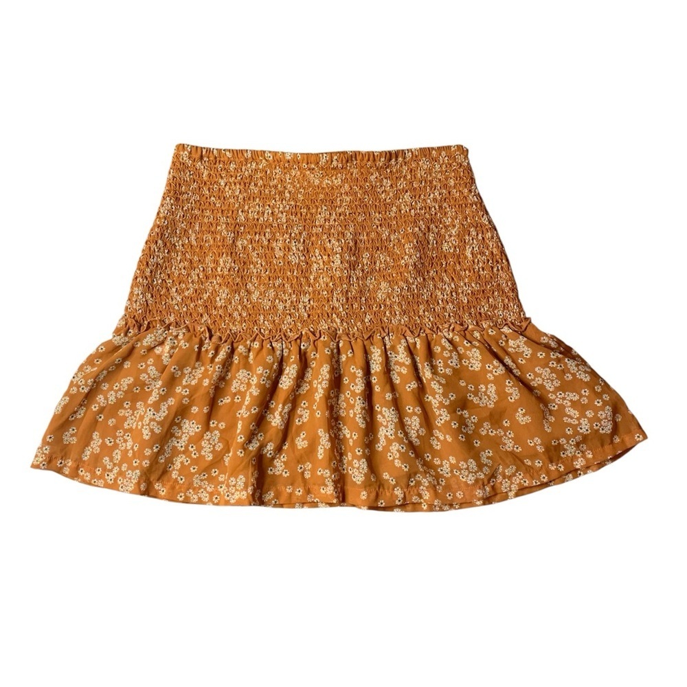 Cotton On Rust Orange Ditsy Floral Smocked Mini Skirt - Large